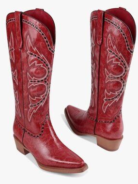 NIB Western Cowboy Wide Calf Boots Size 8 Women's Red